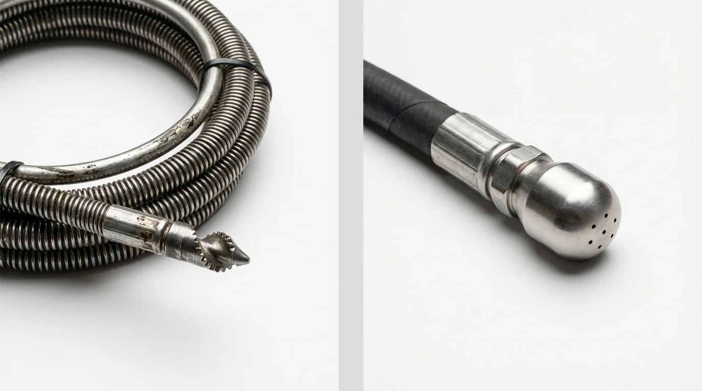 Drain snake cable and hydro jetting nozzle used for drain cleaning in Browning, MT