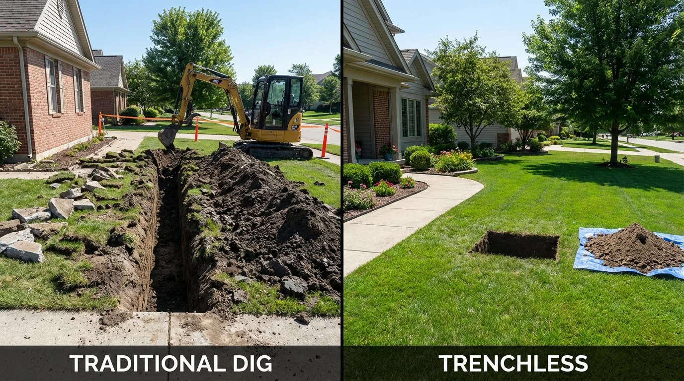 Trenchless sewer repair with minimal yard damage versus traditional excavation in Browning, MT